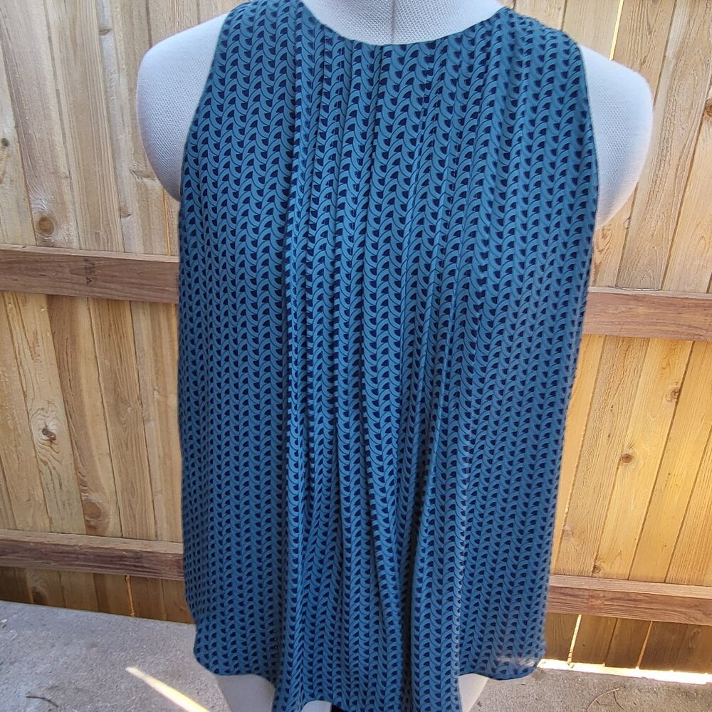 Ann Taylor Women's green and black pleated front sleeveless top size small